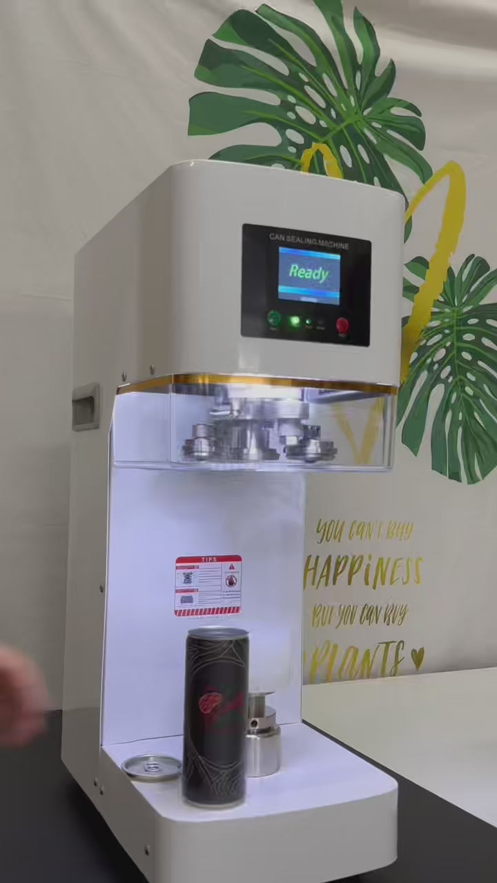 White semi-automatic can sealer demo video for PET and aluminum cans